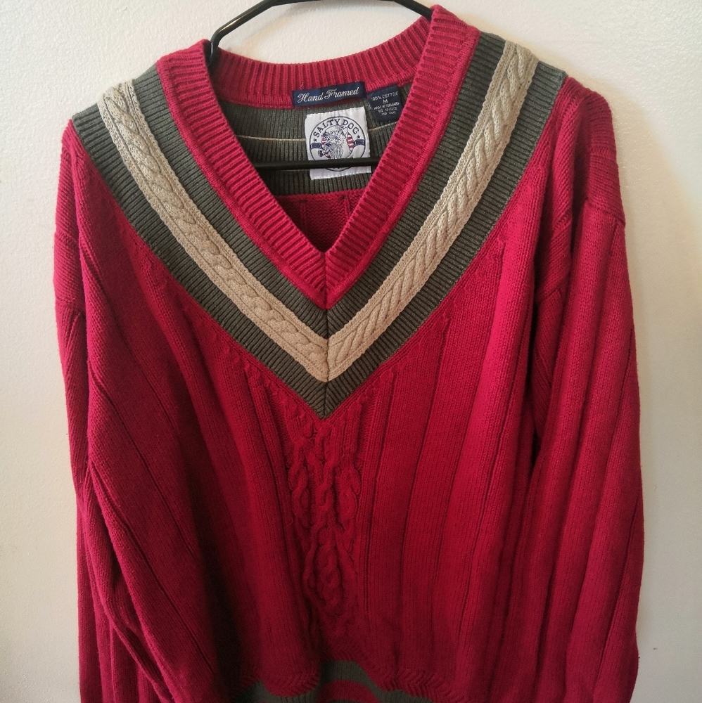 Vtg Salty Dog Gant Cable Knit Mens Cotton Sweater